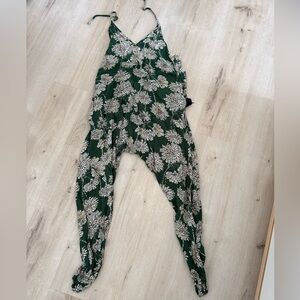 Green Floral V-Neck Baggy Jumpsuit from Buddha Pants